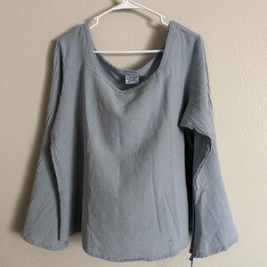 Oh My Gauze! Dusty Blue Cotton Gauze Bell Sleeve Top Coastal Grandma Size 2 NWOT